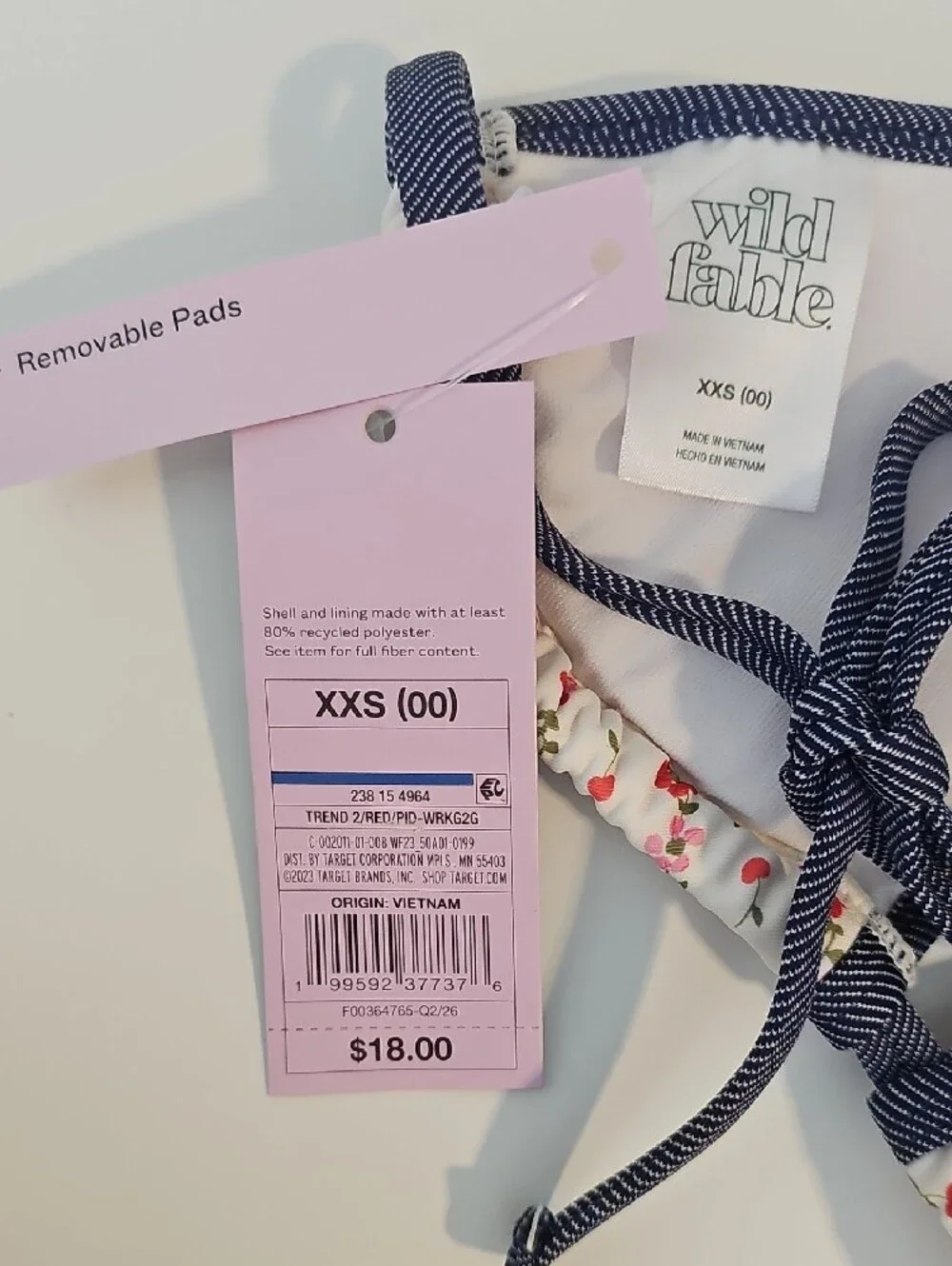 Wild Fable Women's XXS Off-White Floral & Cherry Print Bikini with Navy Trim